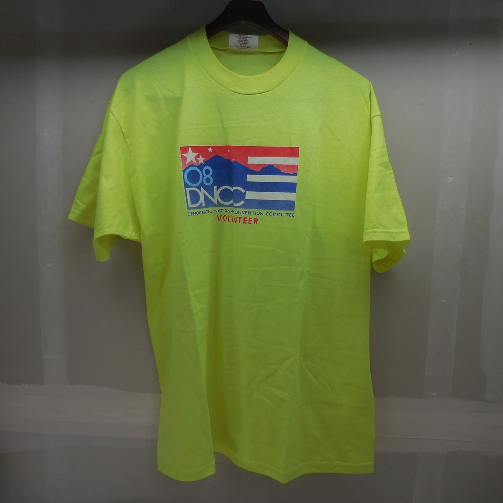 Vintage 2008 DNCC Democratic National Convention Volunteer Shirt Neon XL USA
